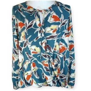 LUSH GREEN, ORANGE, YELLOW, & WHITE BLOUSE SZ.L EUC.